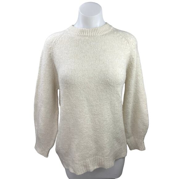 MNG Cream Crew Neck Knit Oversized Minimalist Cozy Pullover Sweater Top Size S - Picture 1 of 4
